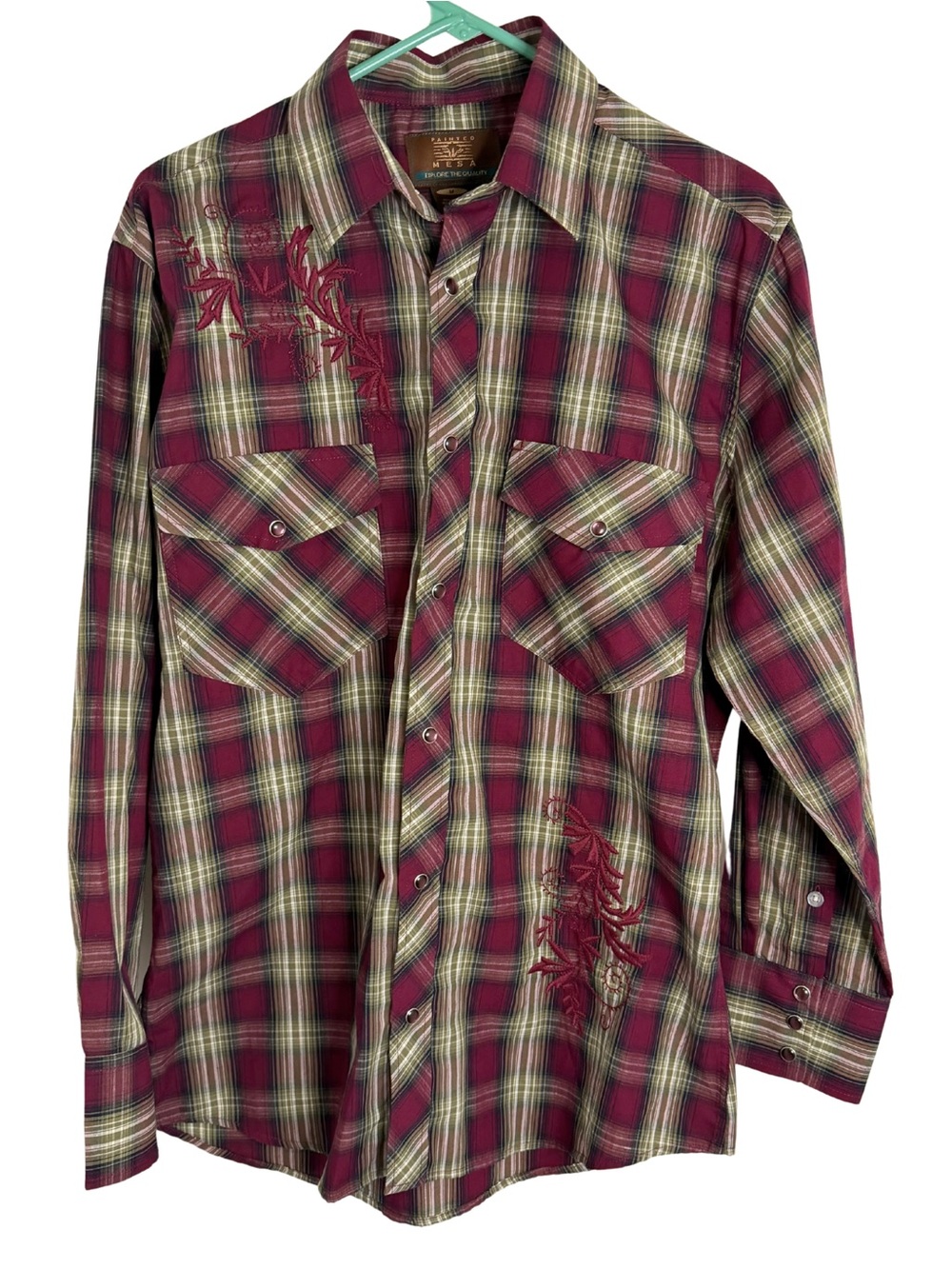 Painted Mesa Plaid Embroidered Long Sleeve Pearl Snap Shirt Size Medium